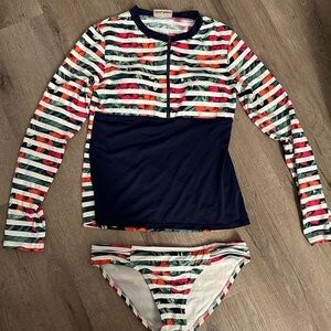 Tommy Bahama Breton Long Sleeve Rashguard and Bikini Bottom set XS women’s swim